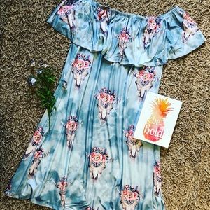 Off the shoulder cow skull print dress (L/XL)